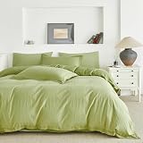 Picture of SUSYBAO 100% Cotton Jacquard Duvet Cover King Avocado Green Plaid Duvet Cover 3 Pcs Set 1 Green Decorative Hemmed Duvet Cover with Zipper Ties 2 Pillow Shams Ultra Soft Textured Checkered Bedding