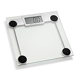 Digitale Badezimmerwaage mit hoher Stabilität und Standsicherheit durch Wiegefläche aus 6 mm starkem, gehärtetem Sicherheitsglas. Großes, gut lesbares XL LCD-Display (97 x 43 mm)