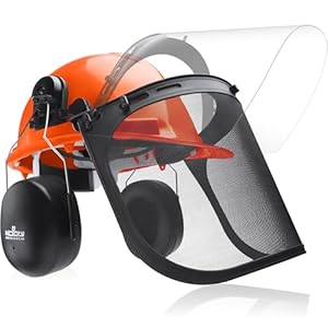 NoCry 6-in-1 Industrial Chainsaw Helmet with Face Shield and Ear Muffs — Mesh & Clear Plastic Visors Included — ANSI Z89.1 Certified — Adjustable Headgear — Ideal for Forestry and Arborist Work