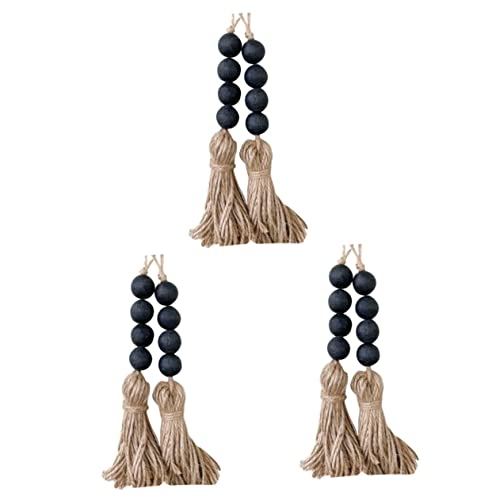HOMSFOU 6 Piezas Decorativas para Decoración Cuentas De Madera Adorno Mango Hogar Perilla Perilla Borla Boda Oración Grande Estilo Borlas Hecho A Mano Pared Puerta País Colgante
