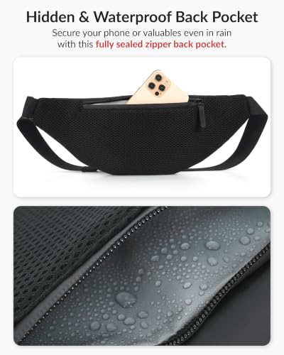 Image of Destinio Waist Bag for Man Woman - Water Repellent Fabric, Waterproof Zippers & Back Pocket - Large Travel Waist Pouch, Fanny Pack, Belt & Hip Bag for Hiking - Black