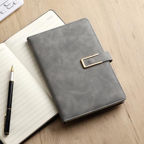 A5 Leather Notebook with Refillable Pages, Vintage Business Planner and Writing Journal with Metal Buckle for Office, Travel, and Study
