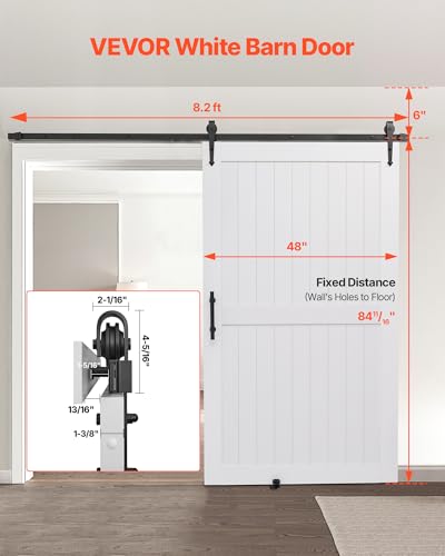 VEVOR Schiebetür im Scheunenstil Schiebetürsystem (1219 x 2134 mm) aus hochfesten MDF-Platten, Scheunentor mit Hardware-Kit & wasserfester PVC-Oberfläche & H-Rahmen für Wohnzimmer Badezimmer Weiß