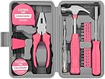 Pink Tool Kit 24 Pieces, Pink Tool Set with Small Tool Box, Home Toolkit for Women, Portable Hand Tools Include Screwdriver & Hammer, Outils for Daily DIY & Repairs