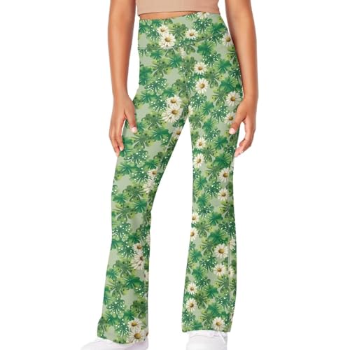 Girls Yoga Pants Dynamic Bell Bottom Girls Wide St. Patrick's Day Leggings Spring Quick-Drying