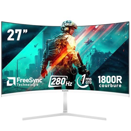 Gawfolk Écran PC 27 Pouces incurvé 280Hz Gaming Computer Moniteur, 1800R,1ms，FHD 1080p, 178 ° Grand Angle,Ultra - Mince Lunette, HDMI、DisplayPort,Compatible avec...