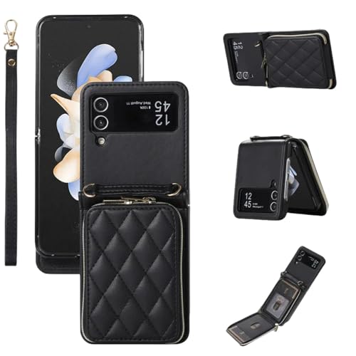 Étui portefeuille en cuir Samsung Z Flip 4 avec cordon et fermeture éclair