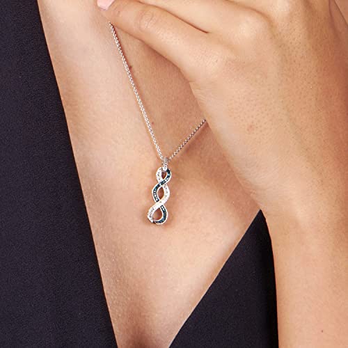 Jewelili Twist Pendant Necklace In Sterling Silver With Natural White Round And Treated Blue Diamonds 18" Rolo Chain #TOP3