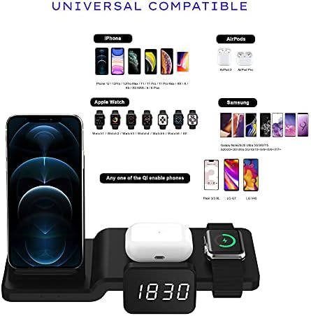 BAMEEY iPhone Wireless Charger 3 in 1 Wireless Charging Station,Wireless Charger Stand iphone 14/13/12MaxPro, Airpods2/3/pro,Iwatch7/6,Apple Wireless Charging Dock with USB C & Clock(Adapter included)