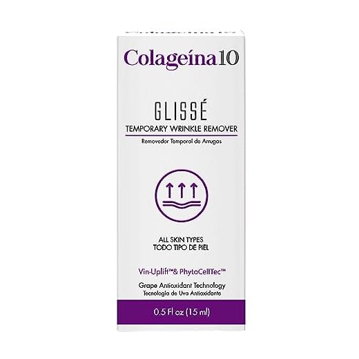 Colageina 10 Glissé Instant Wrinkle Remover, 0.5 fl oz (15 ml) - Powered by Vin-Uplift & PhytoCellTec - Reduce Fine Lines and Wrinkles in 90 Seconds for up to 8 Hours.