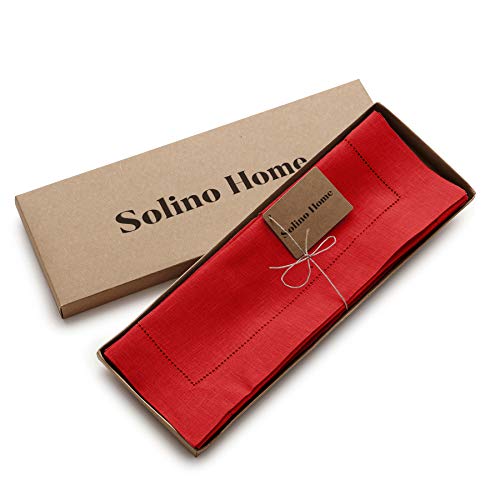Solino Home Linen Placemats 14 X 19 Inch – Classic Hemstitch Red Placemats Set Of 4 – 100% Pure Linen Placemats For Fall, Thanksgiving, Christmas – Handcrafted And Machine Washable #TOP2
