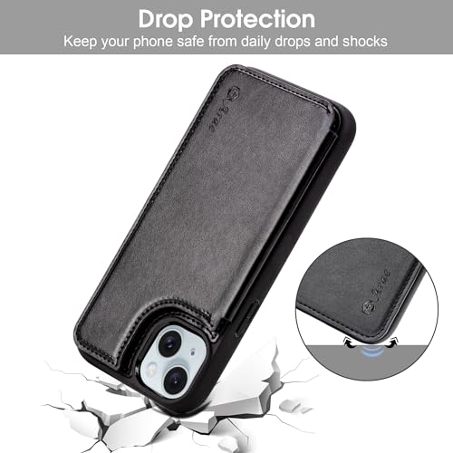 Arae Compatible for iPhone 15 Plus Case with Card Holder - Wallet Case with PU Leather Card Pockets Back Flip Cover for iPhone 15 Plus 6.7 inch - Black