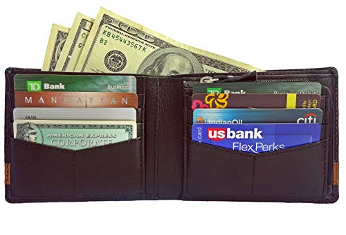 DELSTAR Leather Wallet for Men - RFID blocking & Chain Coin Pocket (Brown) - Image 4