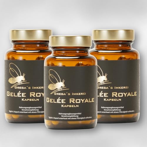 Gelée Royale Kapseln 350 mg 60 Stück (36,3g) Premium Bienenprodukt in pflanzlicher Kapselhülle Nahrungsergänzung ohne künstliche Zusätze Hochwertig & schonend verarbeitet (3x 60 Kapseln (180 Kapseln))