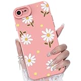 CASBST Compatible with iPhone SE/8/7 Phone Case, Fashion Flower Pattern Design Girls Women Liquid Silicone Cover, Slim Shockproof and Scratch-Resistant Soft Case for iPhone SE/8/7- Pink