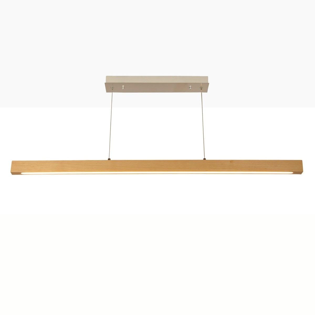 BARCELONA LED Lámpara colgante de madera COAK 24W regulable TRIAC 1920lm 2800K luz cálida lámpara techo moderna diseño lineal minimalista madera y metal para comedor salón oficina IP20 1200x465mm