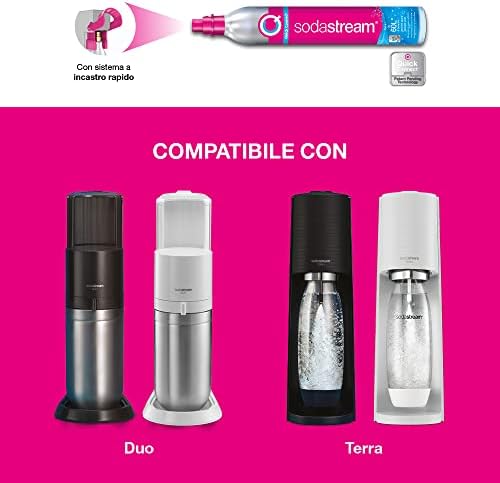 sodastream Terra White Value Pack x2 gasator with 2 dishwasher-safe fused bottles of 1L and 1 cylinder of CO2 Quick Connect for gas up to 60L,2270215