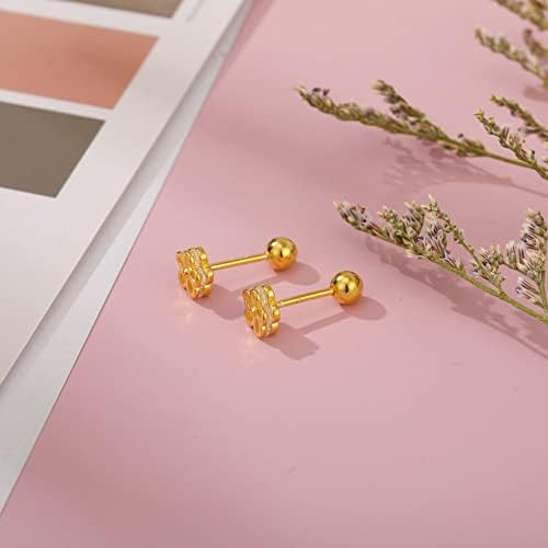 Tiny Flower Stud Cartilage Earrings for Women Girls Teen 925 Sterling Silver Mini Cute Cubic Zirconia Daisy 4mm Ball Barbell Screw Back Sleeper Tragus Hypoallergenic Piercing Body Jewelry 18G