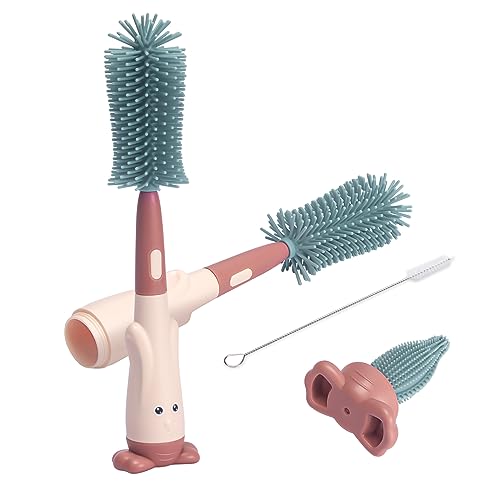 Alyvisun Cepillo Limpia Biberones de Silicona con Cepillo para Tetinas y Pajitas, Cepillo para Biberones [Grado Alimenticio/Sin Rayones] Almacenamiento Vertical, Rojo