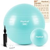 PhysKcal Balles d'exercices Fitness 55cm Bleu avec de 23cm Ballon de Pilates Set, Anti dérapant Yoga Ball, Swiss Ball, Ballon de Gymnastique, Balle d'équilibre avec Pompe Rapide
