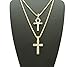 Fashion 21 Egyptian Ankh, Cross Pendant 20, 24, 30 inches Chain Two Necklace Set in Gold Tone (20