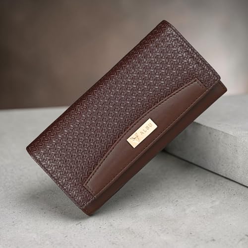 Image of ALSU Women's Brown Faux Leather Hand Wallet Clutch Trendy | 6 Card Slots | Phone Pocket (ska-004br)