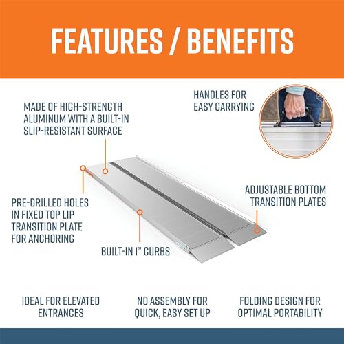 EZ-ACCESS SUITCASE 8 Feet by 30 Inches Portable Singlefold Ramp w/Ergonomic Handles, Extruded Tread, and Self Adjusting Bottom Transition Plates - Thumbnail 4