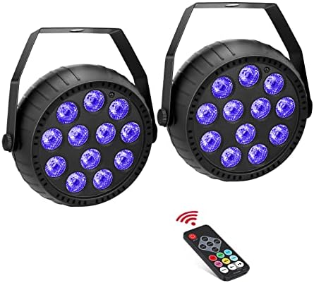 Telbum Stage Lights DJ Lighting 12 LED RGB Mini Par Light Remote Control Sound Activated Uplights for Indoor Party Wedding Birthday Christmas Holiday Music Show Dance Stage Lighting-2 Pack