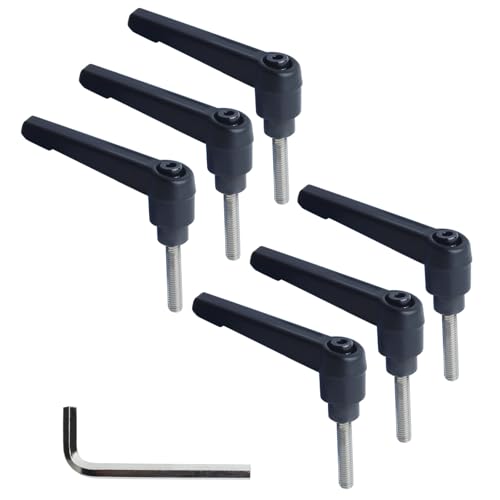 Image of Clamping Lever Handles with Quick Release Push Button Locking, 304 Stainless Steel M5 x 25mm Stud - Black (6 Pack)