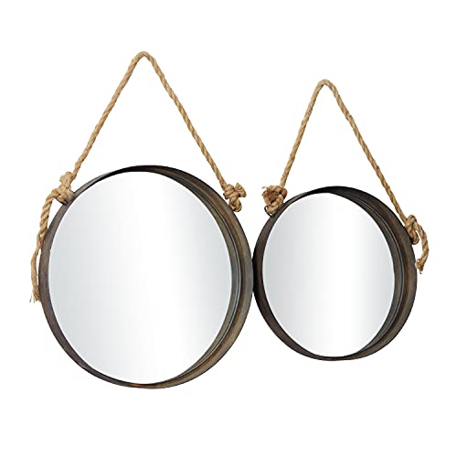 Deco 79 Metal Wall Mirror With Rope Accents, Set Of 2 24", 20"W, Brown #TOP7
