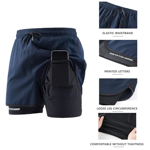 Men's 2 In1 Gym Shorts,5 inch Quick Dry Men Running Shorts, Athletic Workout Shorts with Liner and Towel Loop4