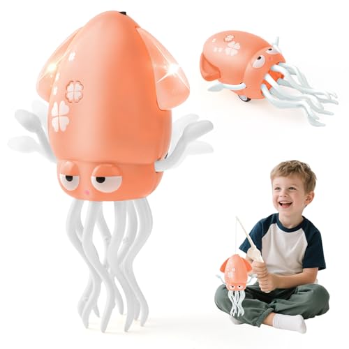 LTFIOON Pulpo Bailarín Eléctrico con LED y Música - Juguete de Pulpo Bailarín, 2 Modos (Baile & Gateo), Evitación Automática de Obstáculos, Regalo Mágico para niños y niñas (Rosa)
