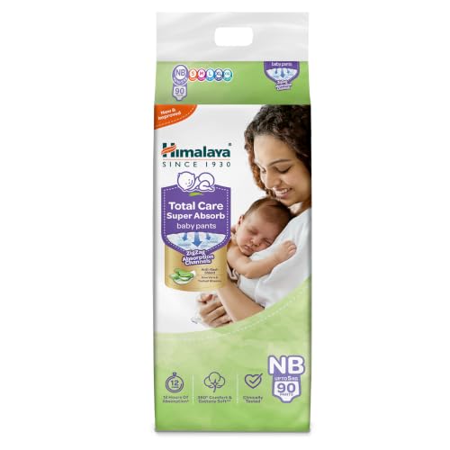 Image of Himalaya Total Care Super Absorb Baby Pants Diaper | Size NB /XS (New Born) 90 Count | Pack of 1 | Up to 5 kg | Breathable & Rapid Zig Zag Absorption | Keeps Skin Calm & Rash Free