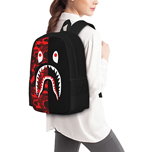 Akmask 17Inch Shark Backpack Red Camouflage 3D Print Laptop Backpack Lightweight Casual Daypack Bookbag #TOP5