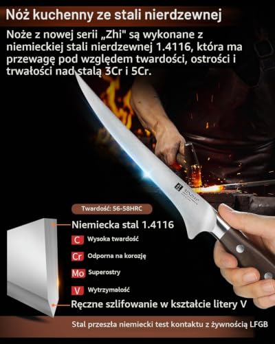 XINZUO 18,1 cm nóż do filetowania z niemieckiej stali nierdzewnej 1.4116, profesjonalny nóż szefa kuchni, wielofunkcyjny nóż do filetowania ryb, nóż do filetowania ryb, nóż do filetowania ryb