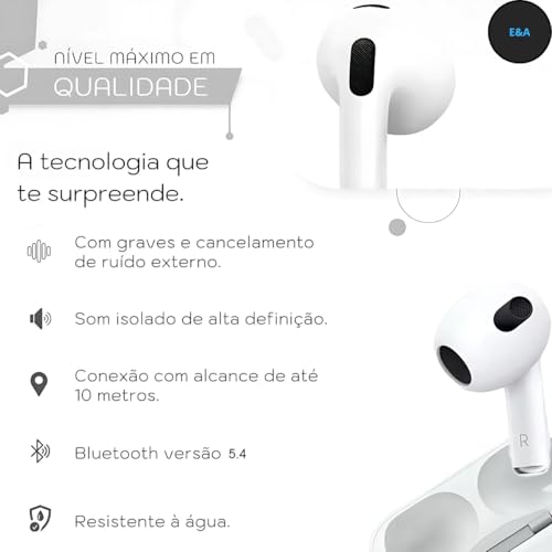 Fone de Ouvido Bluetooth 5.4 Sem Fio Microfone HD Cancelamento de Ruído PRO Compatível Todos Iphones