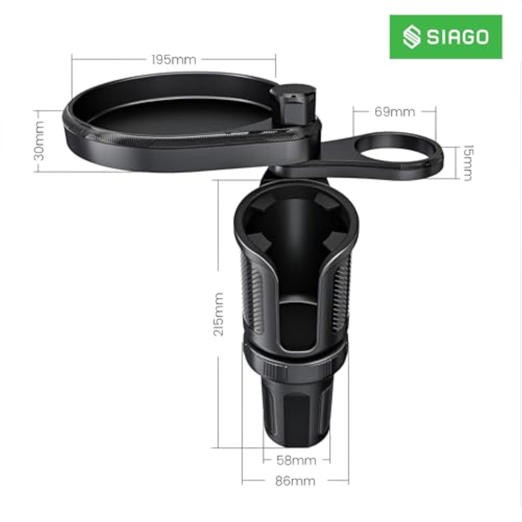 2-in-1 Car Cup Holder with Food Tray, Adjustable Swivel Arm