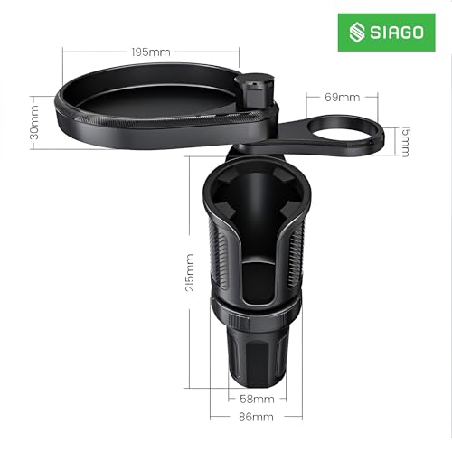 Image of SIAGO 2-in-1 Car Cup Holder with Food Tray | Adjustable Swivel Arm Snack & Drink Organizer | Universal Fit for Front Seat Travel Accessories | SIA401