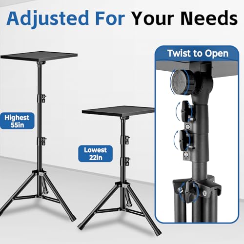 REHOSEUP Projector Stand, 33LB Load Bearing & 22-55\" Height Adjustable, for Projector/Laptop/DJ Gear, Outdoor/Office/Studio - Stable Base (Black) - Thumbnail 3
