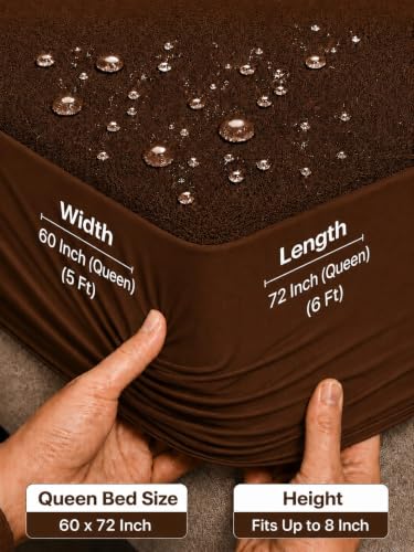 Image of Waterproof Mattress Protector 5x6 Feet (60x72inch) | Elastic Fitted Bedsheet | Soft & Durable Gadda Cover Dustproof By Bharat Griha BG16 (Brown, Queen 60x72 inch (5x6ft), Mattress Cover)
