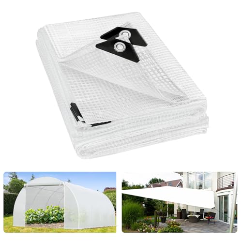 ANGAR 16 Mil Clear Greenhouse Tarp 6x8FT Heavy Duty Waterproof Clear Tarps with Grommets UV Resistant Greenhouse Replacement Poly Cover for Gardening Farming Chicken Coops Canopy Outdoor