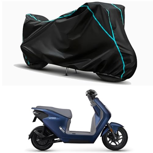 Image of Waterproof Bike Body Cover Compatible for | Honda U-Go BS6 | Taffeta Fabric, Sky Piping Design, Bottom Elastic Fit | Dustproof, Sun UV & Rain Protection for All Weather.
