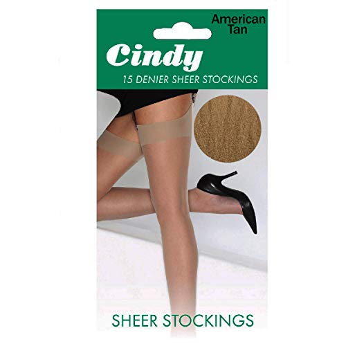 Cindy Ladies 15 Denier Sheer Stockings reinforced toe 3-8 100% Nylon Smooth- American Tan