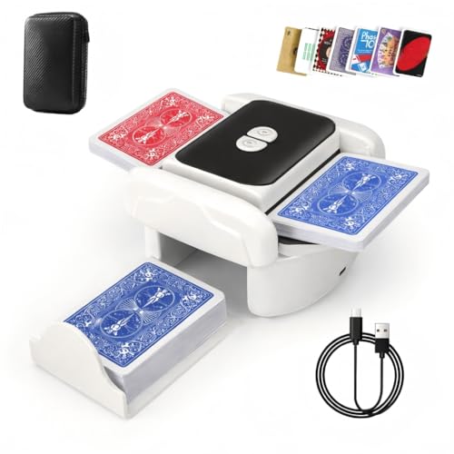 Kevsuvqin Geräuscharmer Kartenmischmaschine Elektrische, 3000mAh Kartenmischer, 2 Modi, Spielkartenablage, Mischmaschine Karten für 2 Decks, Karten Mischgerät für Poker, Texas Hold Em, Blackjack