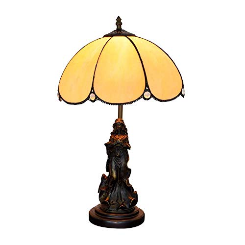 Lampe de table vitrail jaune 30cm veilleuse de chevet résine ange E27