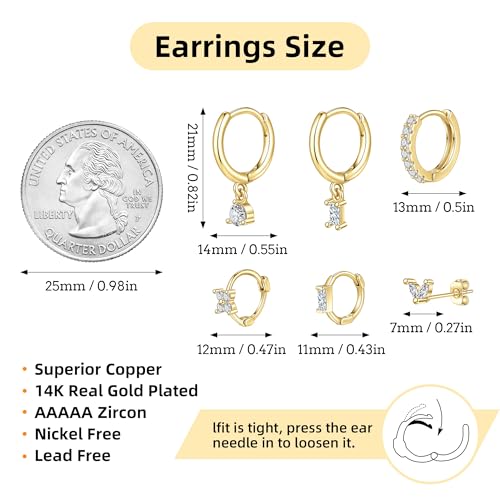 6 Pairs Earring Stacks 14k Gold Plated Gold Hoop Studs Earrings Cartilage Earring Stacks Hypoallergenic Earring Sets Trendy Fashion Jewelry2