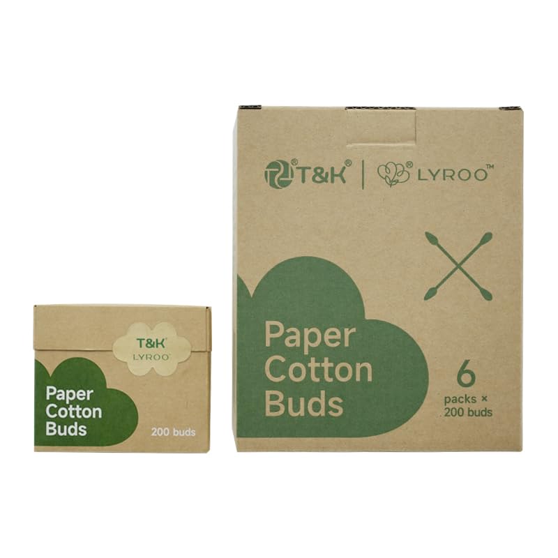 T&K Cotton Swabs 1200 Count Double Tipped, Biodegradable Paper Stick Swab for Personal Care and Daily Cleaning