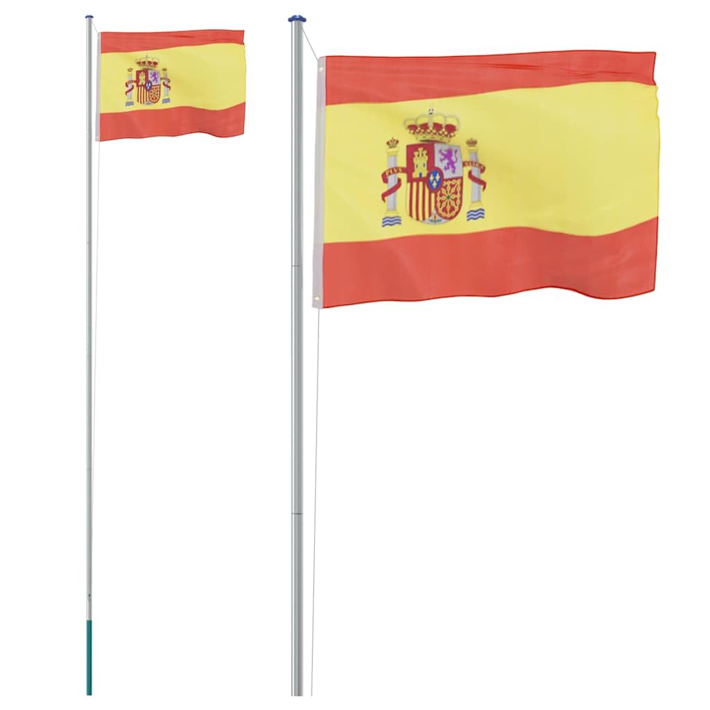 vidaXL Mástil y bandera de España aluminio 6,23 m, bandera nacional, asta de bandera, palo de bandera, bandera, mástil de bandera