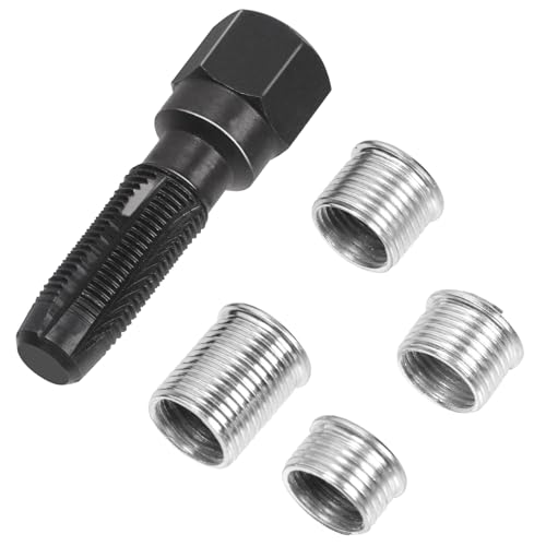 Tanstic 5Pcs 14mm Cylinder Head Rethreaded Kit, Spark Plug Thread Repair Kit, 14mm Reamer Cylinder Thread Repair Tool & 3/8", 7/16", 1/2", 3/4" Thread Inserts, Spark Plug Rethreader Kit