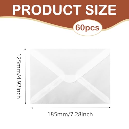 60 Stück Transparente BriefumschläGe Din B6, 12,5 × 18,5 cm Quadratische BriefumschläGe Hochzeit Durchsichtig UmschläGe Din B6 für Einladungen Hochzeit Geburtstag GrußKarten